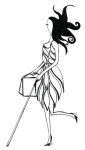 Women on the Move image from Bold Blind Beauty blog, It depicts a lady wearing a dress, carrying a white cane and handbag, leg flexed at the knee in step, and hair flowing back as she continues forward.